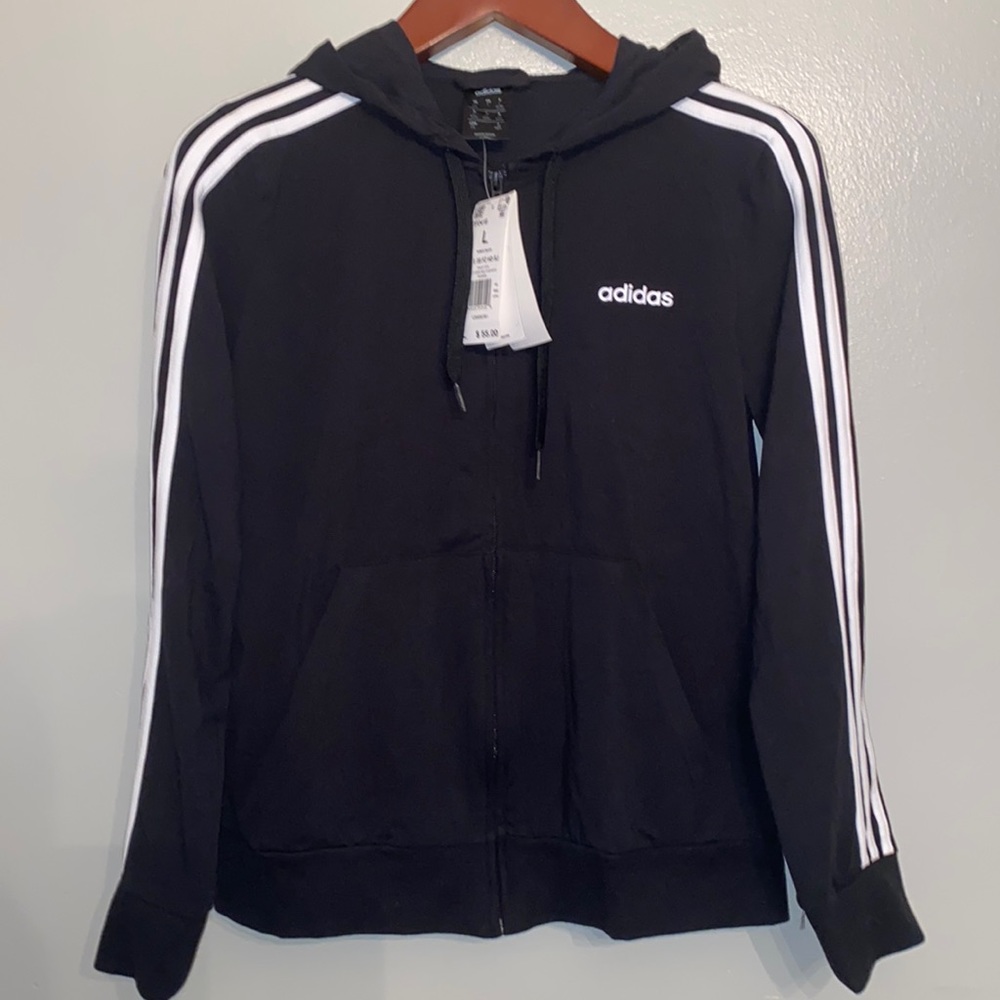 Adidas 3 Stripes Full Zip Track Zip Up Sweatshirt Top